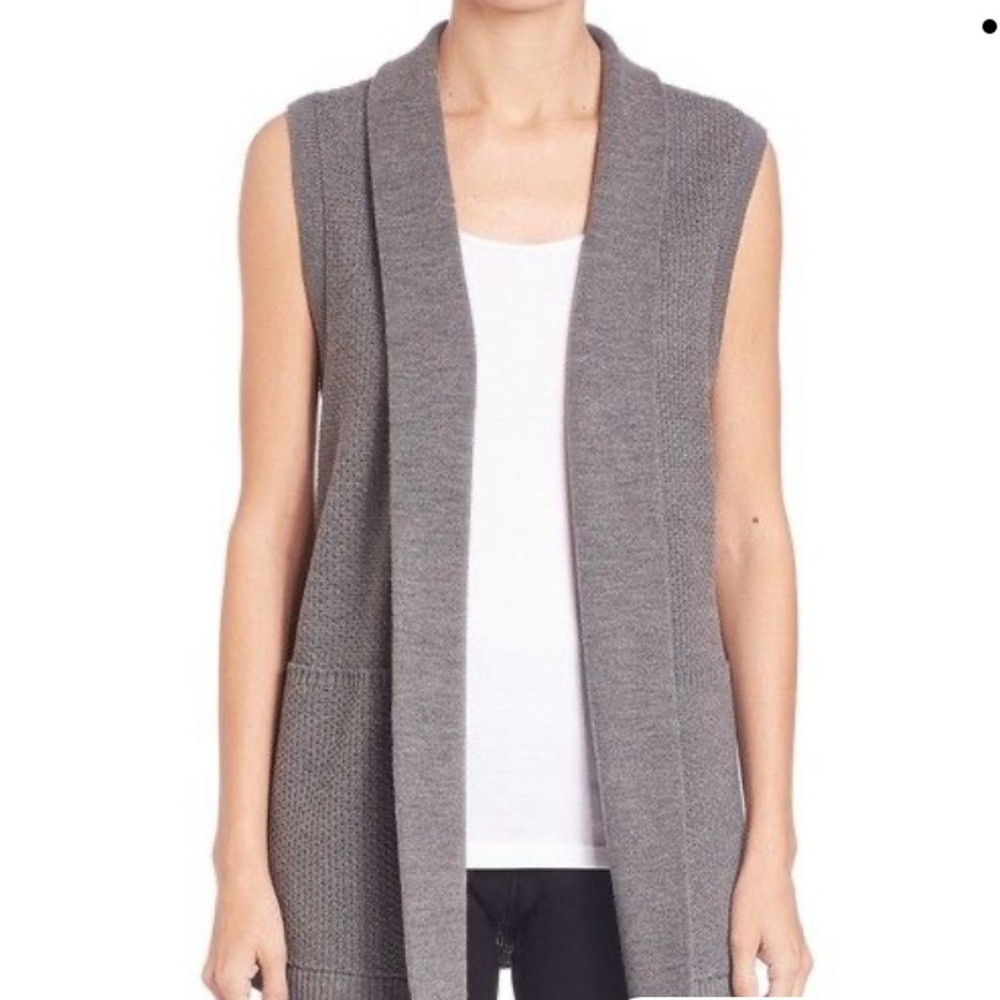 Eileen Fisher merino wool sleeveless open front cardigan vest